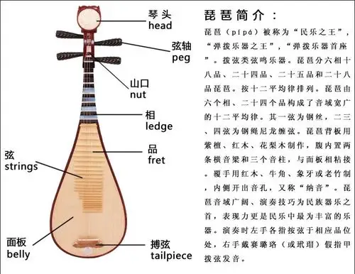 乐海硬木骨花清水琵琶 花开富贵头饰成人专业琵琶乐器批发直销