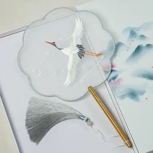 透明丝质古风扇子团扇刺绣古装宫廷汉服女式扇子