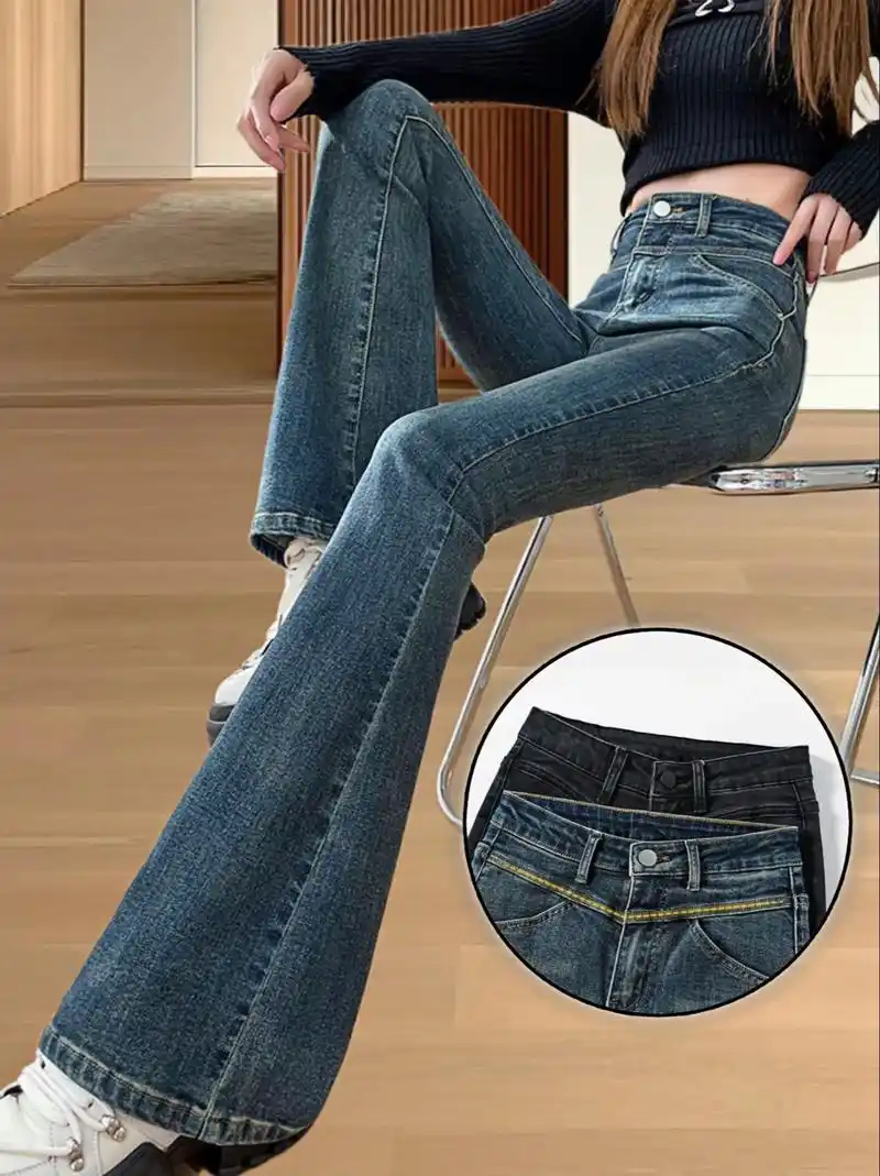 姐妹们,可以过冬的微喇牛仔裤来喽!这款裤子颜色洋气又减龄,显 - 抖音