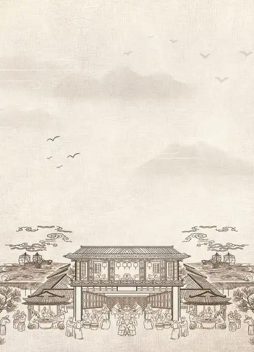 复古中国风古代街市月饼宣传海报背景psd