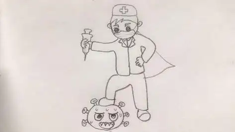 医生打败病毒的儿童简笔画