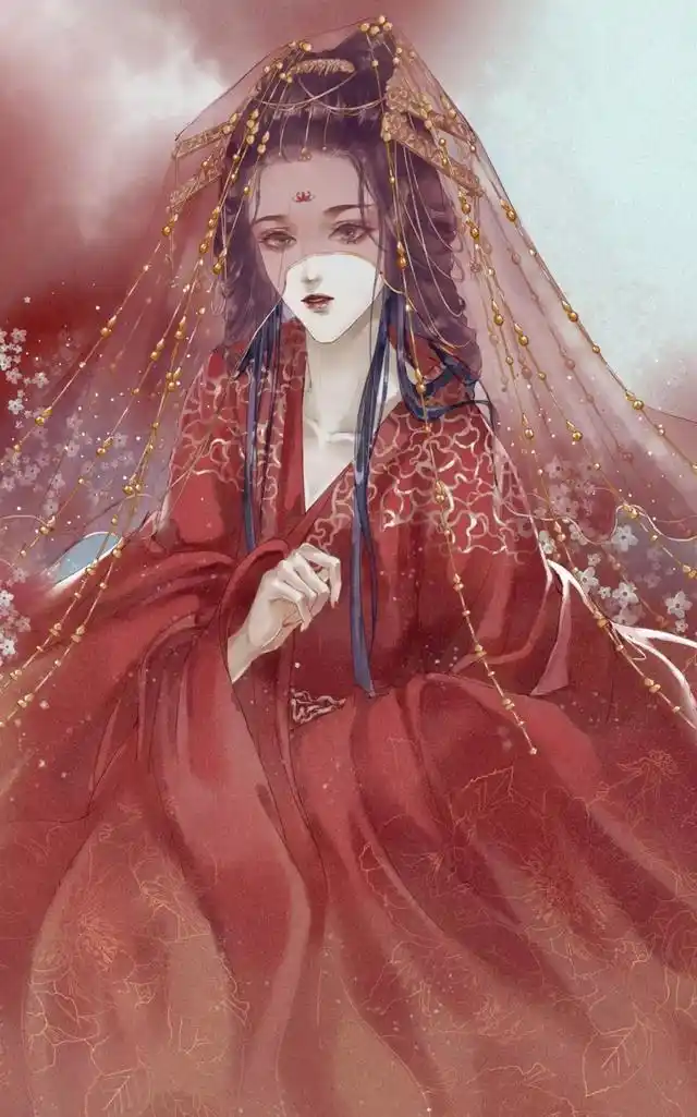 回首高楼闻笑语,倚栏红袖卷轻纱;古风红衣女子插画图,惊艳侬心