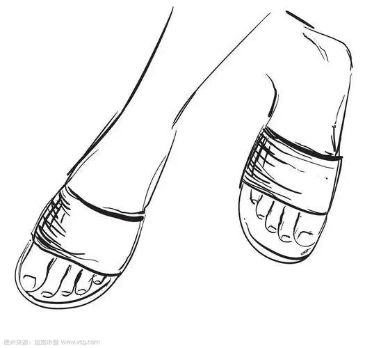 手绘拖鞋中的脚素描