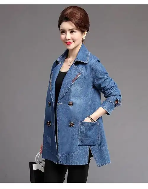 新品 中老年女装牛仔外套春秋大码妈妈风衣褂新款婆婆职业百搭潮兜【3