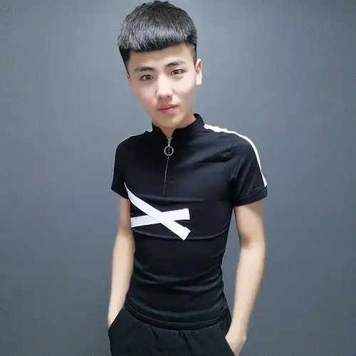 小伙精神修身卫衣短袖社会青年半袖上衣快手卫衣