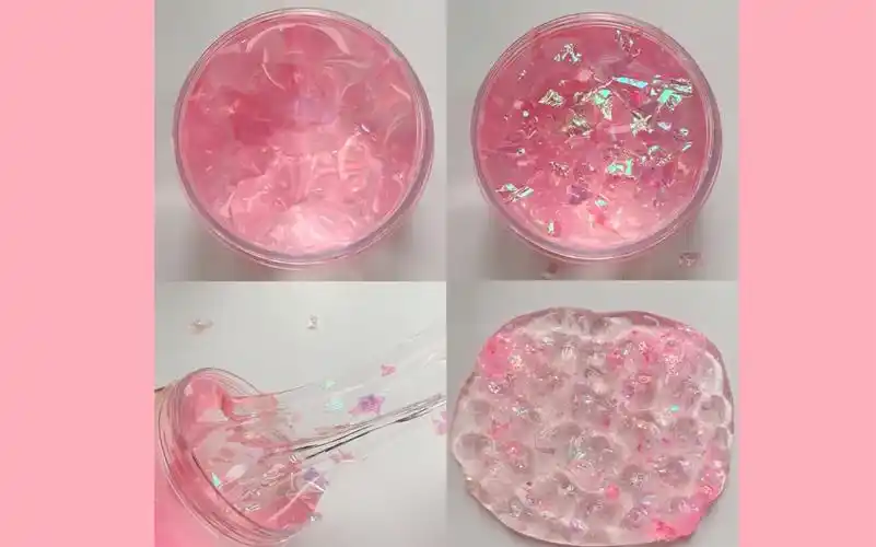 【史莱姆】剪镭射糖纸到粉色珍珠透泰里,听不一样的声音,这水晶泥也仙