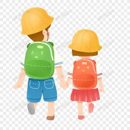 开学季手牵着手上学的兄妹牵手妹妹
