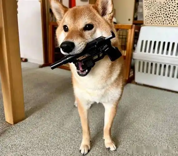 出门遛狗忘记带狗,气得柴柴叼玩具枪算账:再有下次,有你好看