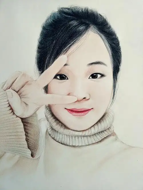 彩铅美女肖像画---叶青(过程)