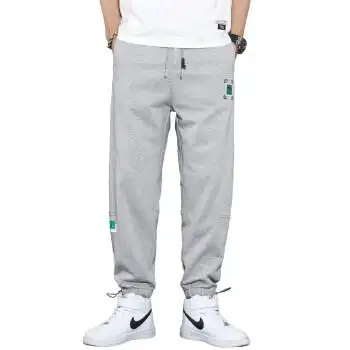 男大码拼接休闲工装裤子男生春秋胖子加肥加大宽松束脚运动裤灰色m