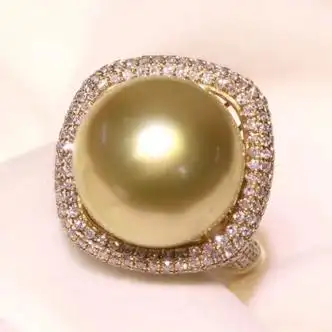 南洋半岛南洋金珍珠戒指海水18k金镶钻石珠宝送女友送生日礼物128mm