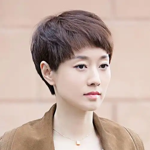 假发女短发圆脸全真狗啃刘海短直发中老年减龄帅气全头套真人发丝