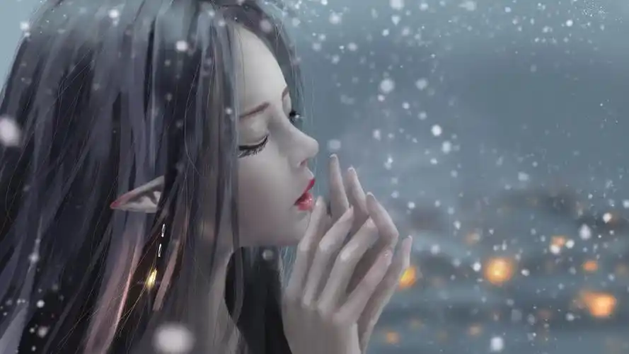 雪女孩唯美插画鬼刀精灵4k高清动漫壁纸壁纸