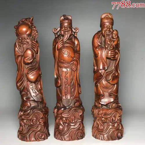 黄杨木雕刻福禄寿三星摆件高25厘米