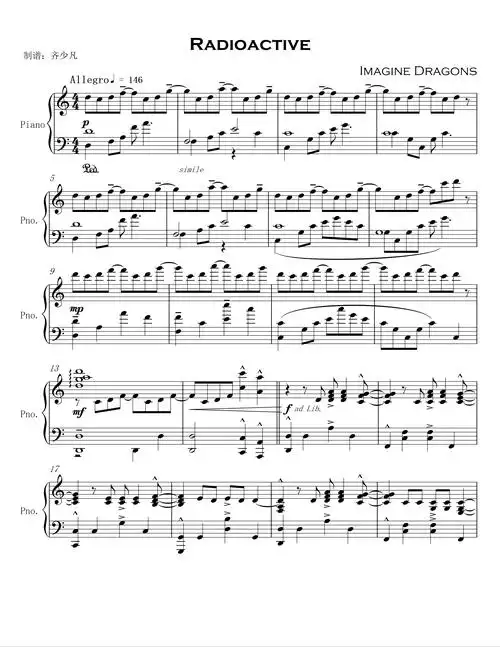 钢琴谱:radioactive