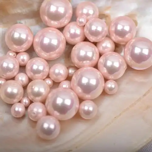 工厂批发 仿深海南洋贝珠散珠 diy手工饰品配件 半孔粉色仿贝壳珠