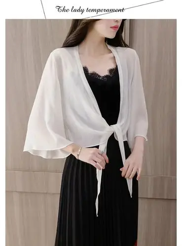 披肩女夏季外搭配裙子的上衣雪纺防晒开衫女夏薄短款宽松雪纺外套