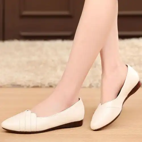 2019春季新款百搭圆头真皮女鞋浅口平底单鞋韩单鞋