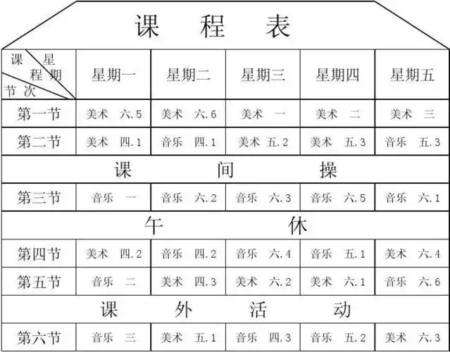 音乐美术课程表总课程表