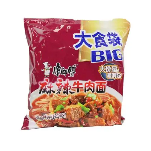 康师傅大食袋big麻辣牛肉面144g24袋方便面速食泡面冲泡方便面