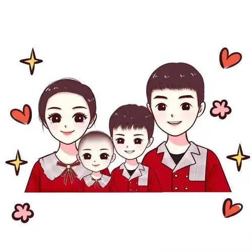 家有儿女,一家四口手绘头像现在,很多家长也注意到了家庭教育的重要性