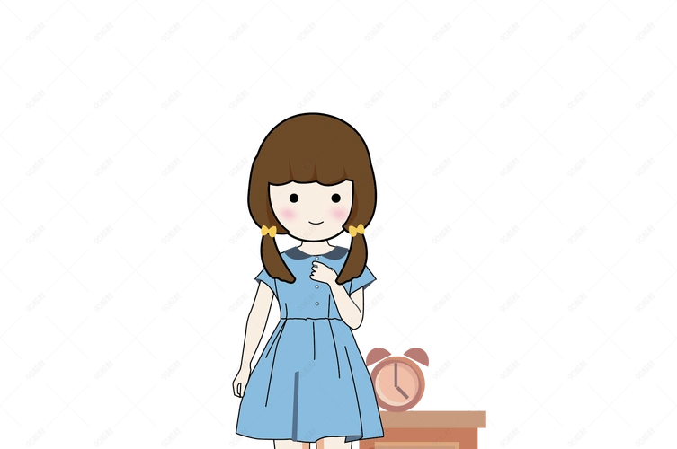 手绘女生蓝色圆领连衣裙装搭配