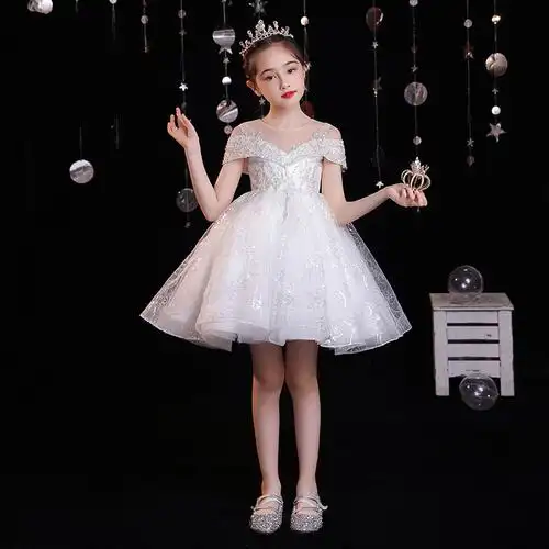 儿童高端公主裙女童礼服蓬蓬纱花童婚纱小女孩钢琴演出服大码礼服