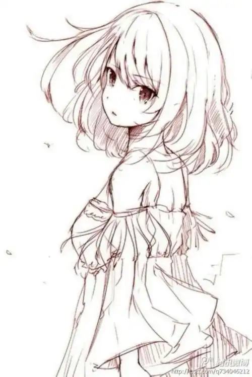 单线条,手绘动漫女孩的高清图
