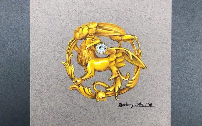 【xiaohong珠宝手绘】法式黄金古董胸针//珠宝首饰手绘技法