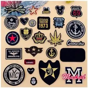 热熔胶布贴裤子补丁衣服标签蓝色时尚运动裤布艺黑色刺绣长条贴标