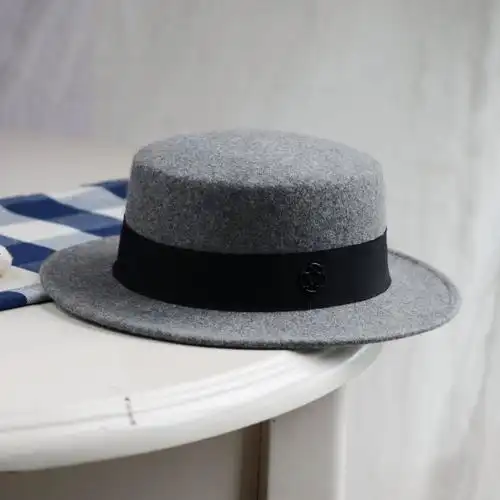 秋冬羊毛呢平顶礼帽女英伦复古时尚百搭帽子黑色羊毛小礼帽爵士帽