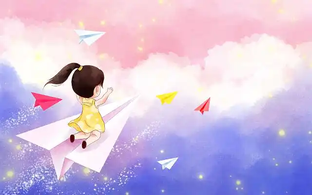 卡通纸飞机小女孩手绘水彩风格插画梦想纸飞机