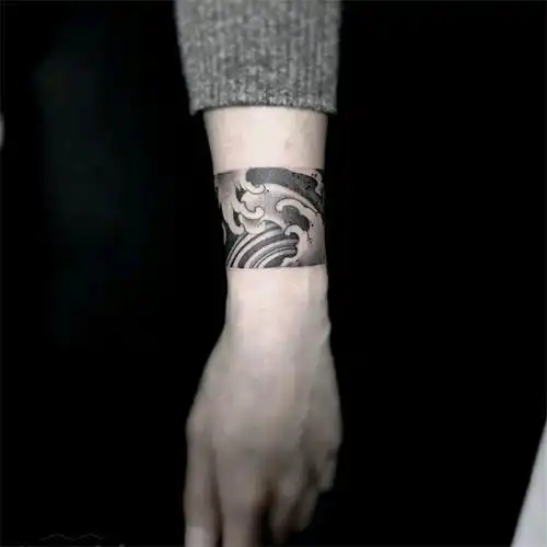 浪花手环男女防水纹身贴臂环脚环暗黑刺青贴纸海浪刹车印手腕贴纸