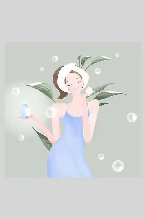 唯美大气护肤你才行人物美妆插画
