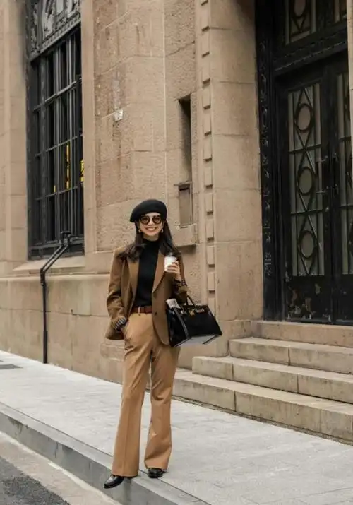 咖啡色裤子配什么颜色上衣(三木街拍咖色裤才是颜值担当)