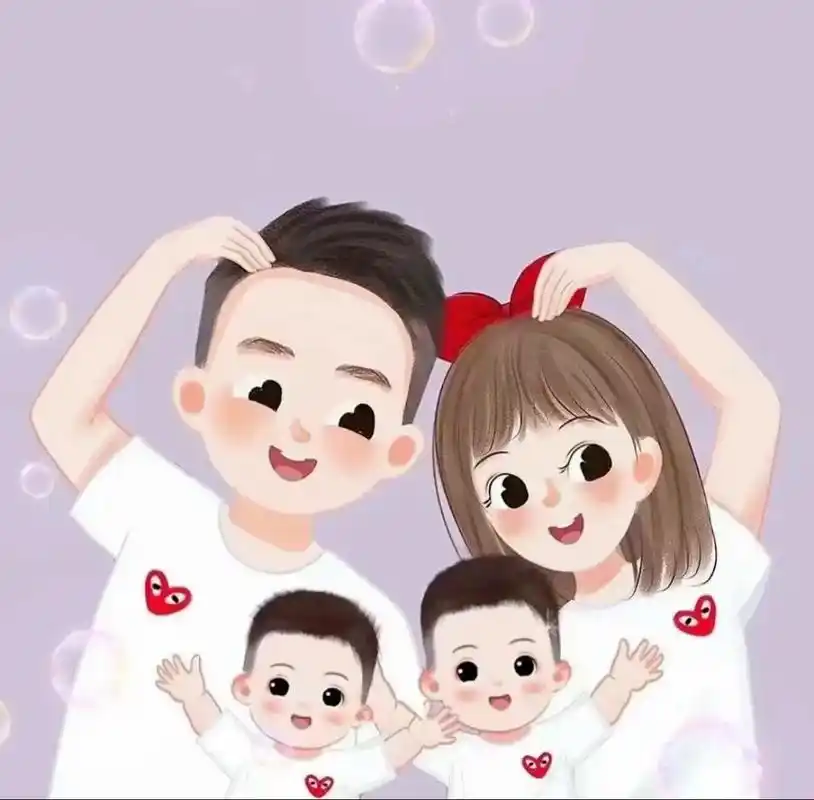 一家四口微信头像两个儿子卡通可爱背影 - 抖音