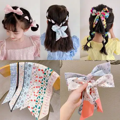 儿童网红丝巾发带女童绑发蝴蝶结飘带发饰丝带编发夏季小女孩韩国
