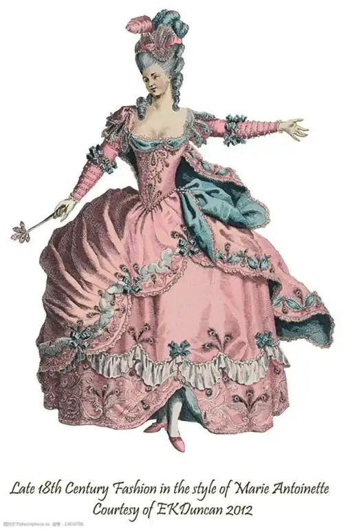 欧洲粉色古典洛可可长裙设计图