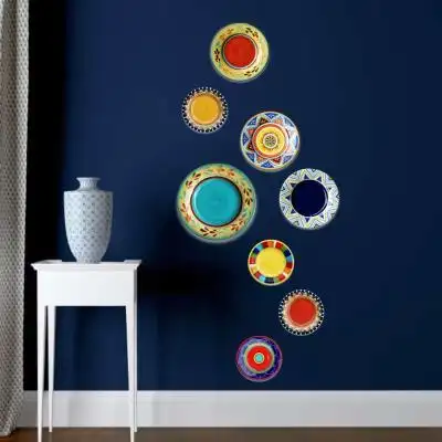 新品彩绘陶瓷盘子墙面挂盘装饰盘摆件北欧美式客厅餐厅创意沙发背