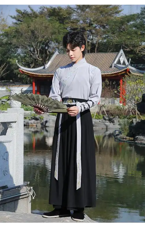 原创男中国风汉服唐装古风帅气书生青年网红衣服演出服三件套古装