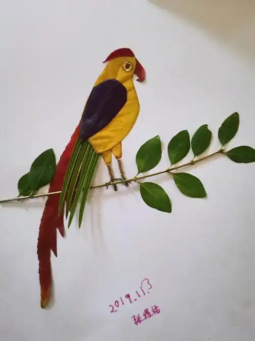 《拜访大树》朵二班——亲子树叶拼贴画