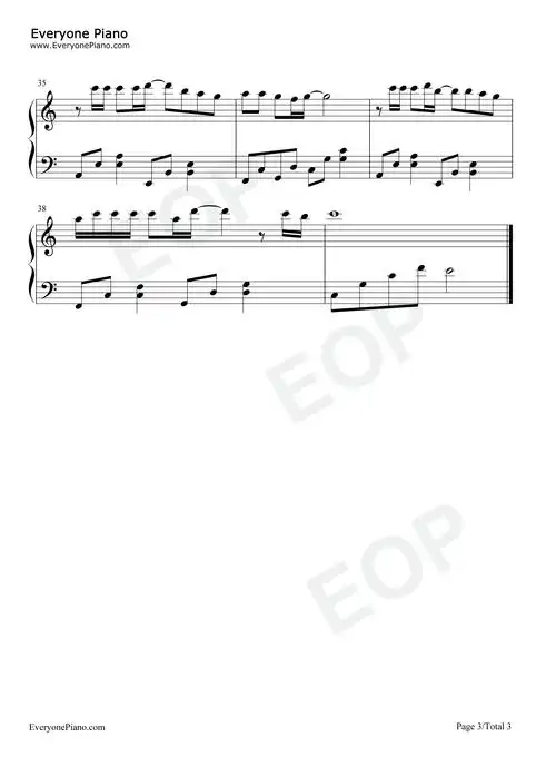 谁明浪子心c调简单版还我本色主题曲五线谱预览3