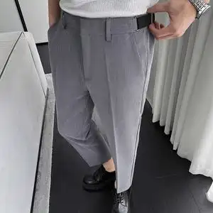 高端灰色裤子男显高显瘦九分小脚英伦西装裤夏季发型师轻熟休闲裤