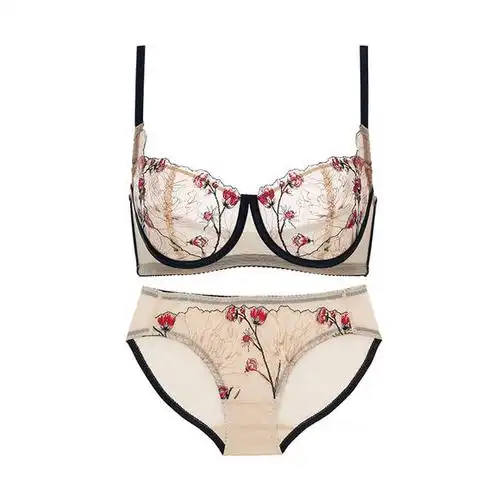 奶糖派大罩杯内衣半杯单层情人节红玫瑰金线刺绣大胸性感文胸套装