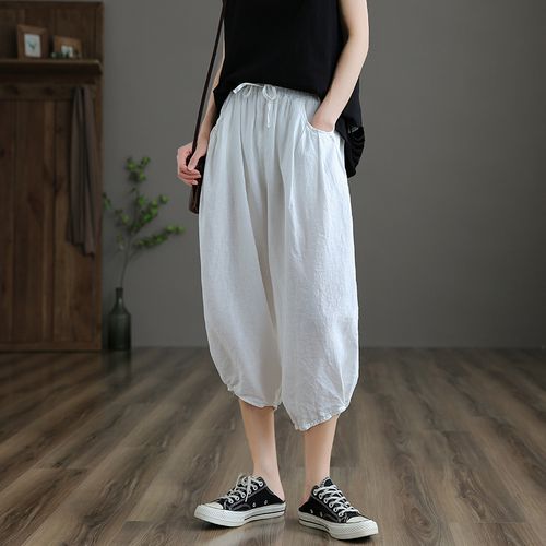 高腰显瘦薄款七分休闲棉麻裤子女士夏季新款宽松阔腿裤直筒亚麻裤