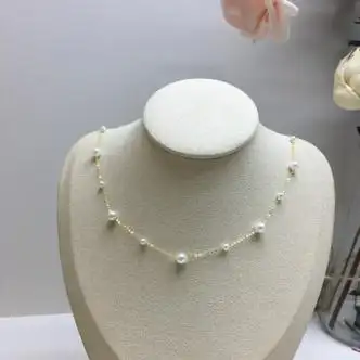 虞漫18k金满天星珍珠项链锁骨链大小珍珠间隔颈链淡水akoya女诸暨18k