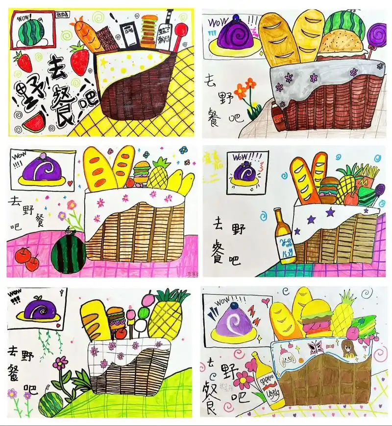 图文伙伴计划2024 #春天主题画 #野餐儿童画 #儿童画 #美食简笔画
