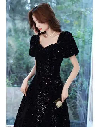 晚礼服2020新款春秋性感气质端庄一字肩长款年会主持人礼服女m黑色bxs