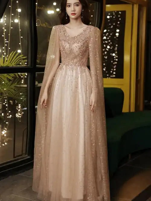 主持人晚礼服女宴会敬酒服新娘新款2021艺考走秀高端庄大气质秋季