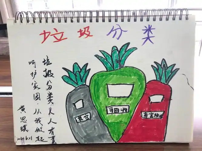 8号 黄思琪 介绍:以萝卜的形状画出了独特的分类垃圾桶